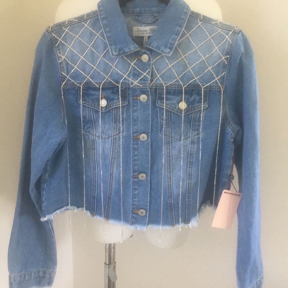 Rhinestone tassel denim jacket women’s size small